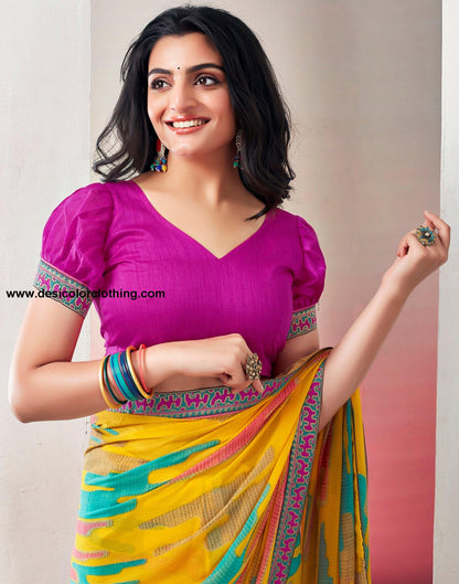 Turmeric Chiffon Printed Saree