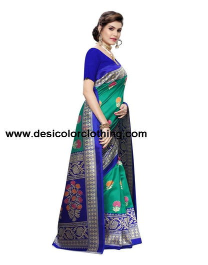 Turquoise Coloured Poly Silk Printed Partywear saree