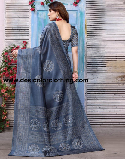 Steel Grey Silk Bandhani Printed Saree