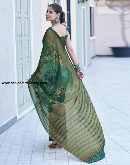 Dark Green Georgette Printed Saree