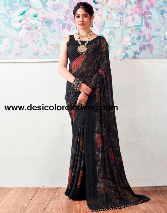 Black Georgette Printed Sarees
