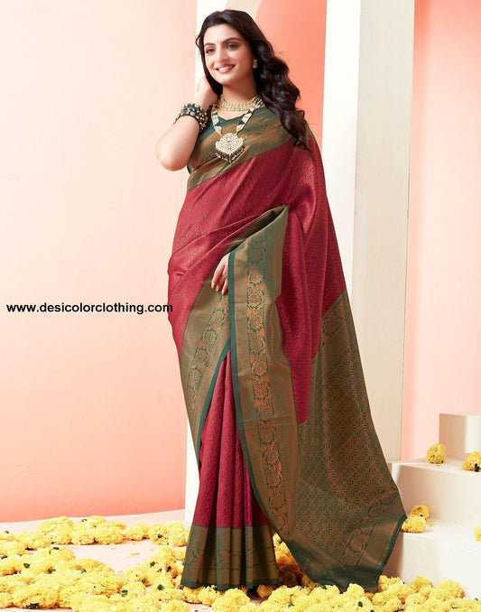 Dark Green Jacquard Silk Saree