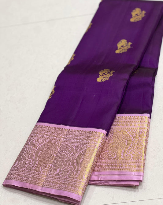 Product Image - Pure Kanchipuram Handloom Silk Saree with Double-Side Kuttu Border