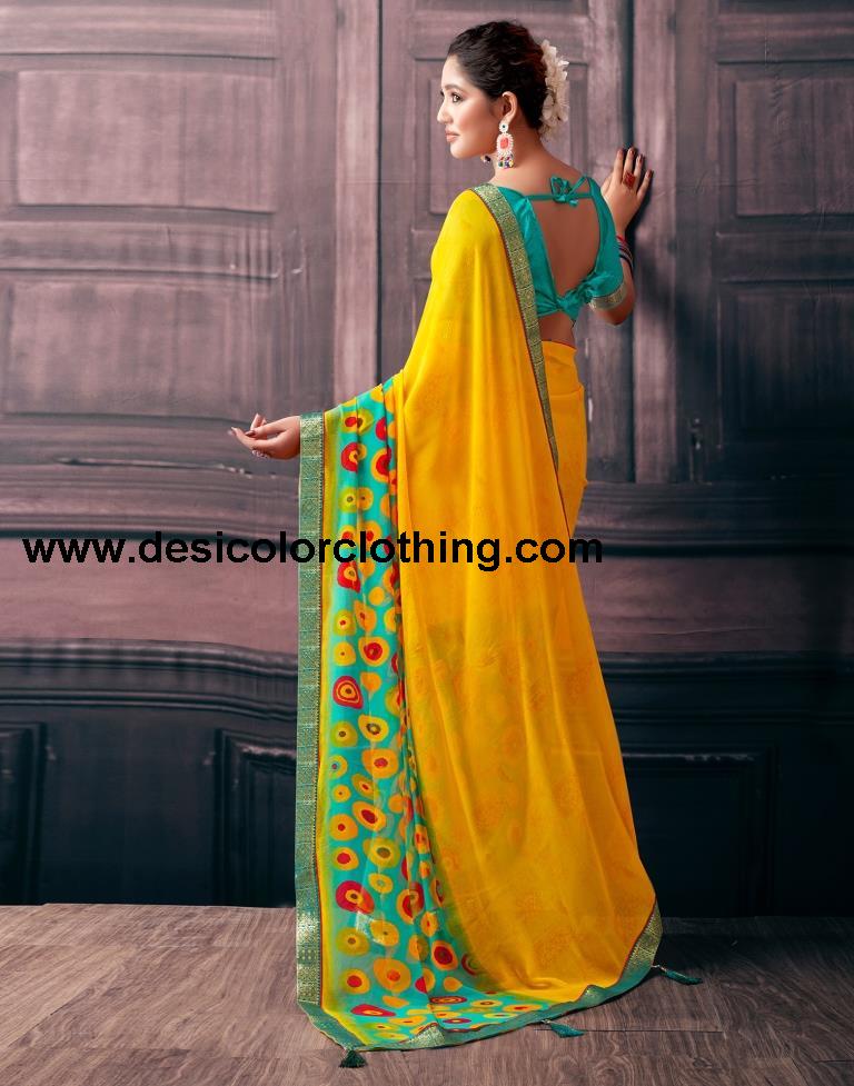 Yellow Georgette Printed Saree