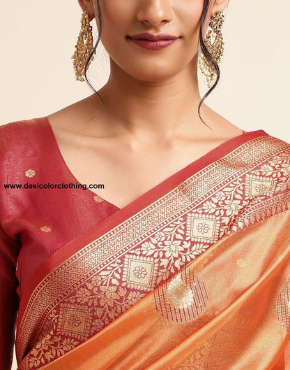 Orange Silk Banarasi Saree