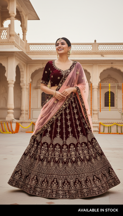 Designer Heavy Grand Velvet Lehengas | Luxury Bridal & Wedding Lehengas DesiColorClothing