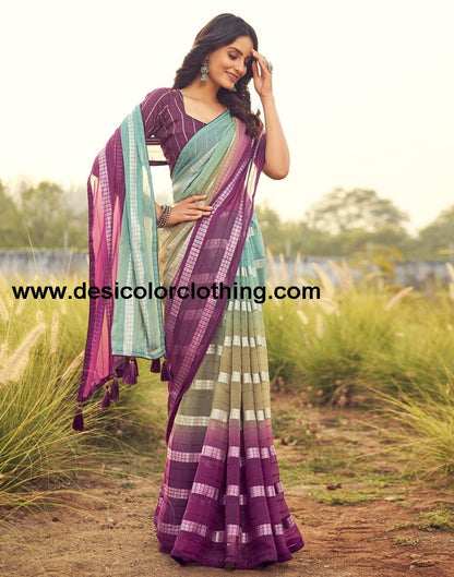 Deep Magenta Georgette Plain Saree