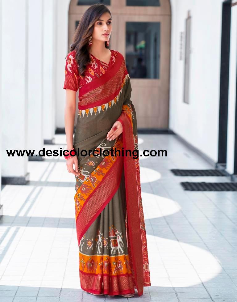 Red Silk Printed Saree