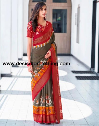 Red Silk Printed Saree