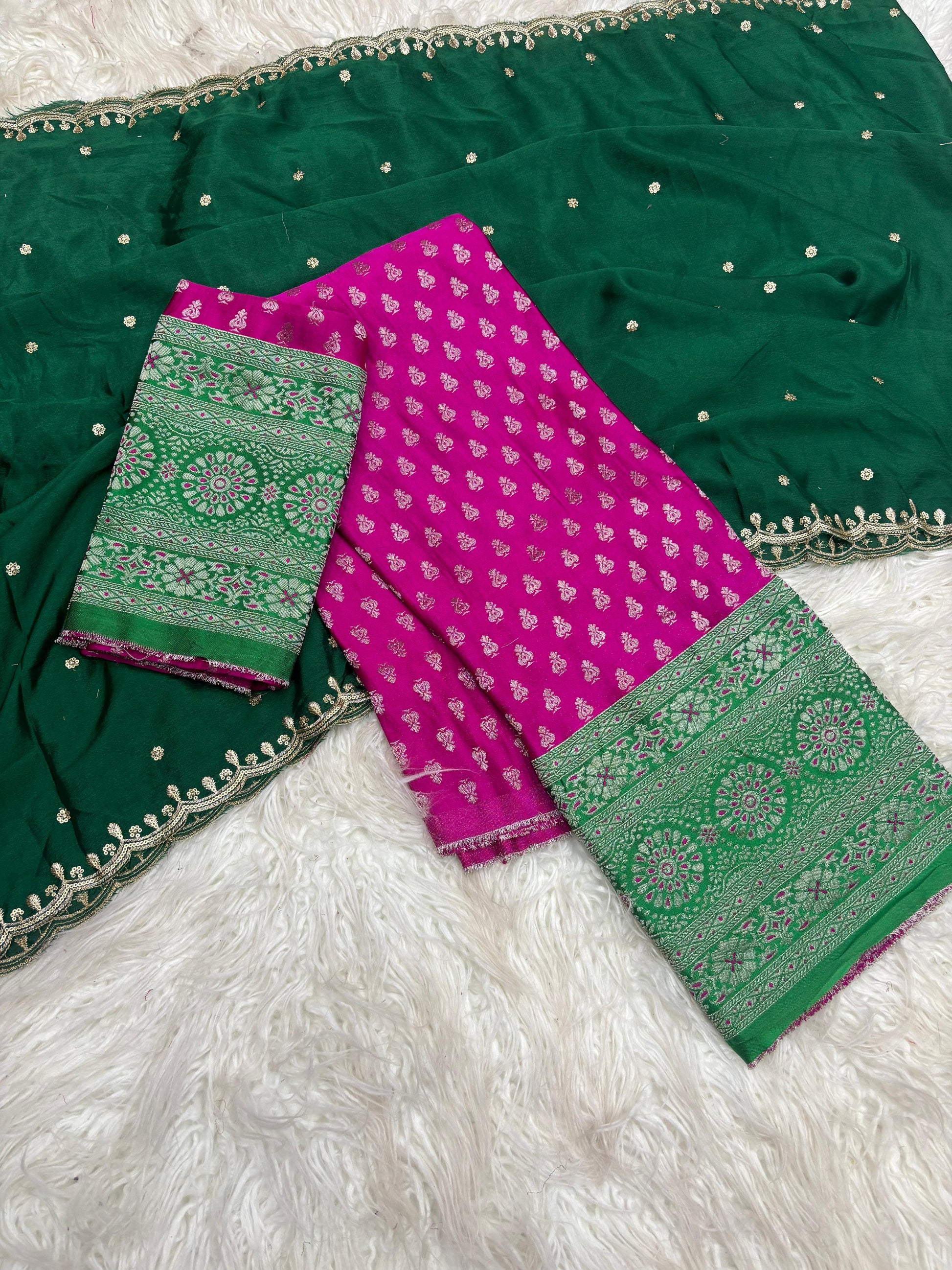 Product Image - Exquisite Pongal Special Designer Saree with Banarasi Border and Chiffon Dupatta - Festive Wear