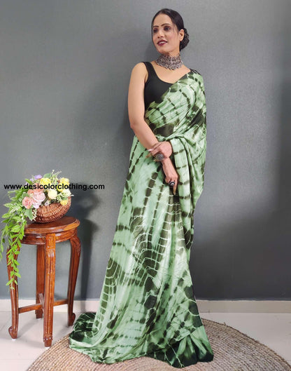 Dull Green Printed Silk Pre-draped Saree