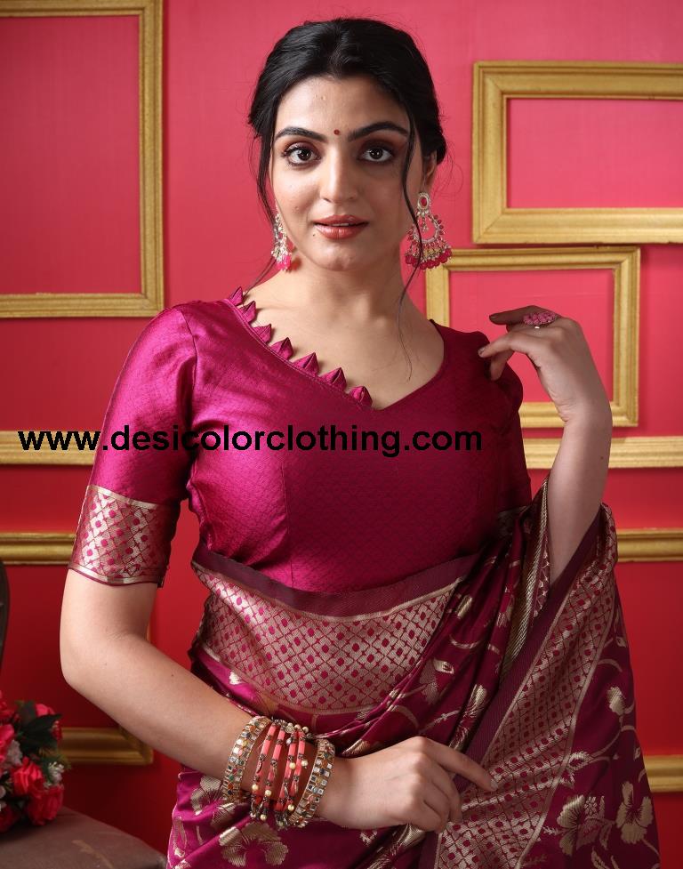 Dark Magenta Silk Plain Saree