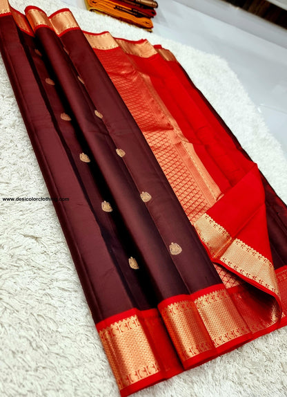 Kanchipuram 100% Pure Korvai Pattern Gold Zari Silk Saree