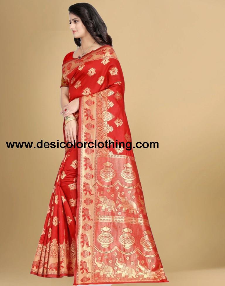 Red Jacquard Banarasi Silk Saree