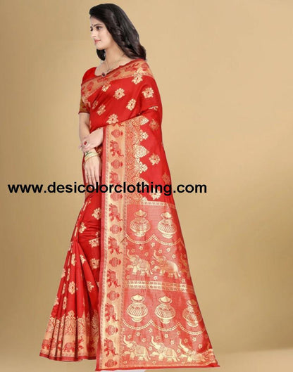 Red Jacquard Banarasi Silk Saree