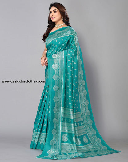 Rama Green Silk Printed Saree