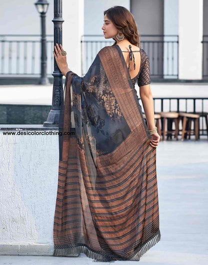 Steel Grey Georgette Printed Saree
