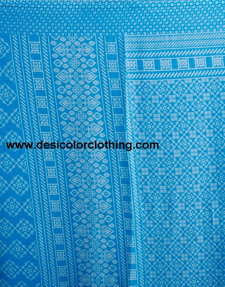 Blue Chiffon Printed  Saree