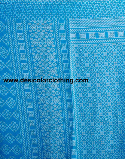 Blue Chiffon Printed  Saree
