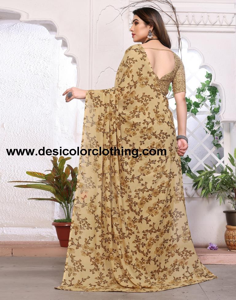 Beige Georgette Floral Printed Saree