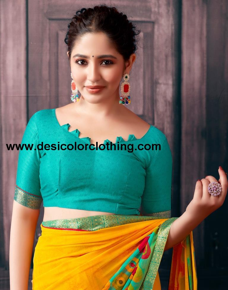 Yellow Georgette Printed Saree