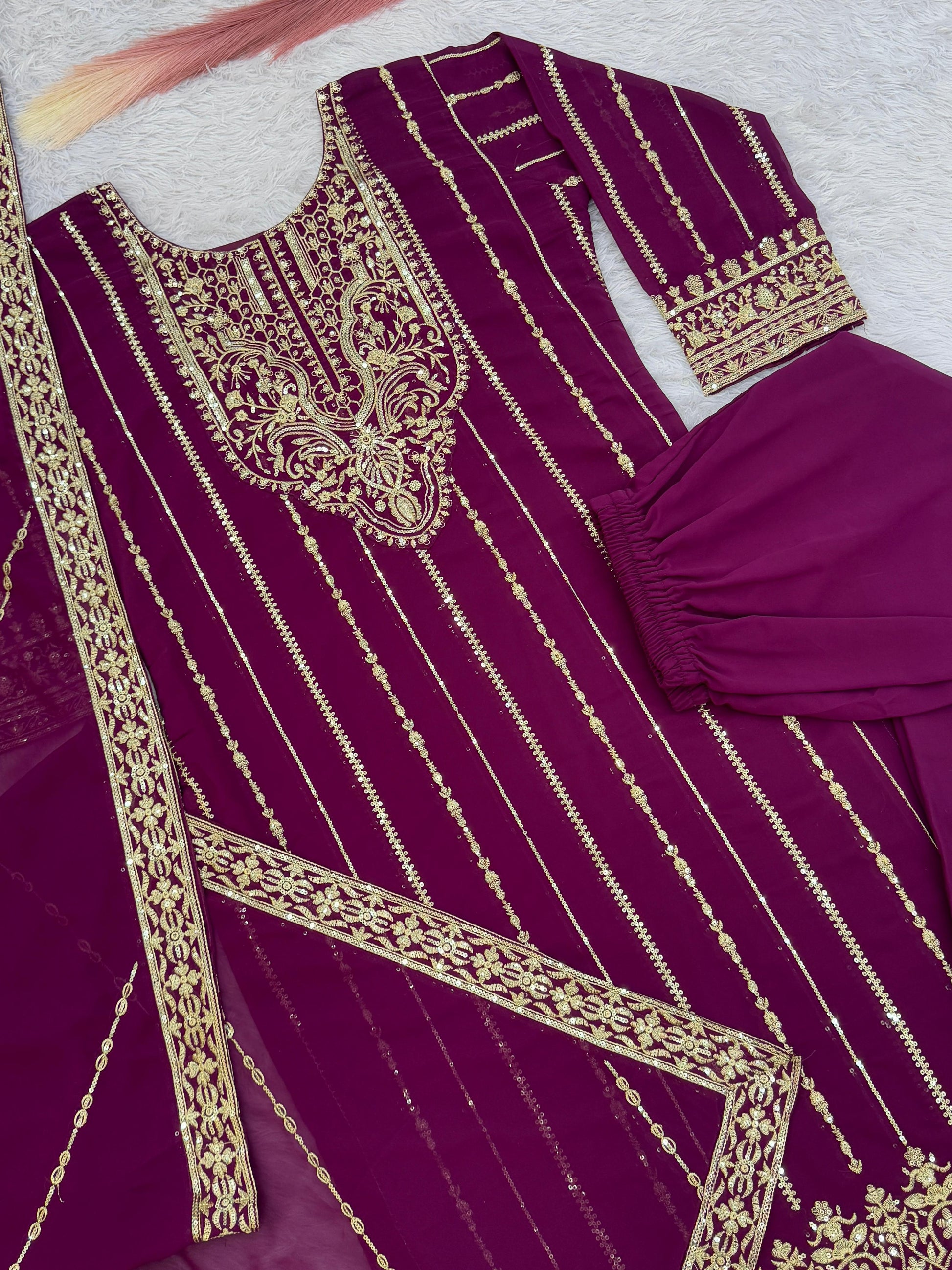 Product Image - Elegant 3 Piece Long Kurti Set with Palazzo and Dupatta - Designer Ethnic Wear