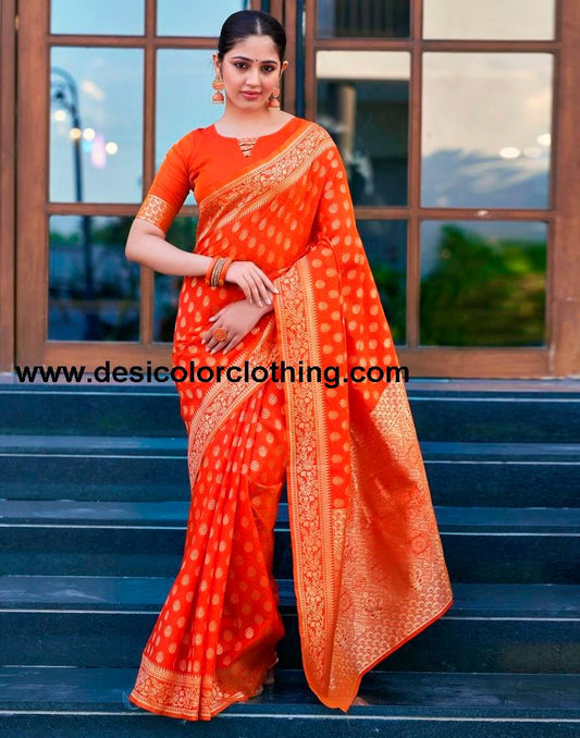 Orange Silk Weaving Saree