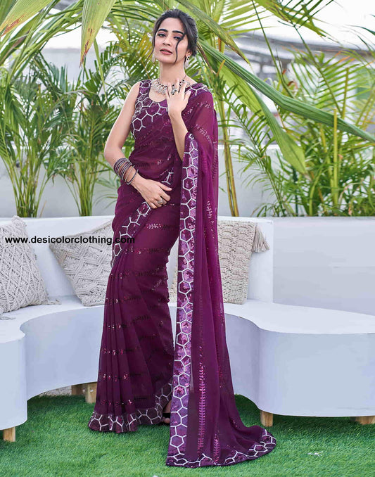 Dark Purple Georgette Sequence Saree