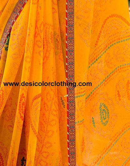 Yellow Chiffon Bandhani Saree