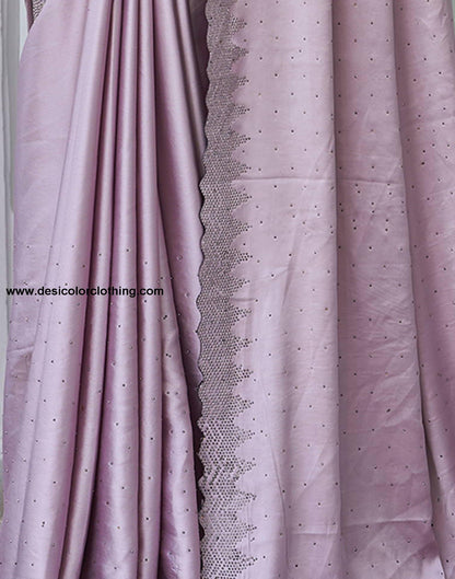 Pink Swarovski Satin Plain Saree