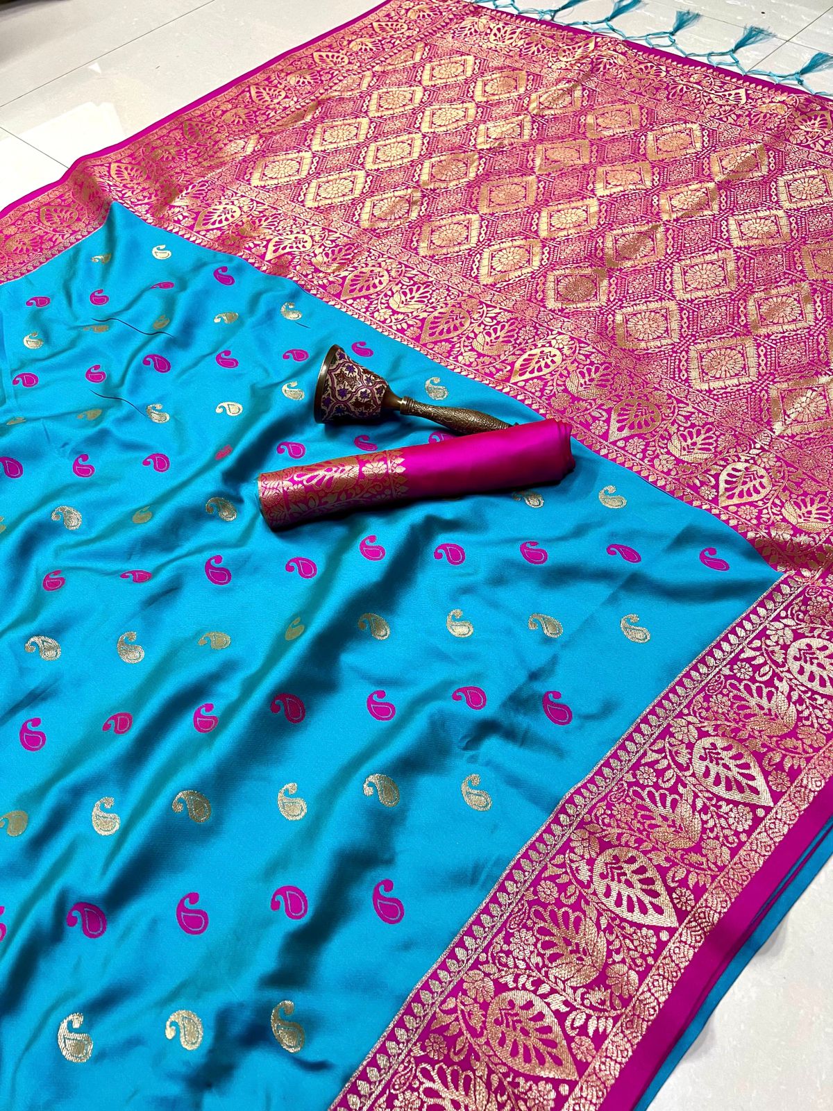 Product Image - Exquisite Pure Soft Satin Banarasi Silk Saree with Original Gold Jari