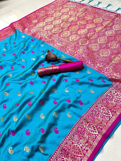 Product Image - Exquisite Pure Soft Satin Banarasi Silk Saree with Original Gold Jari