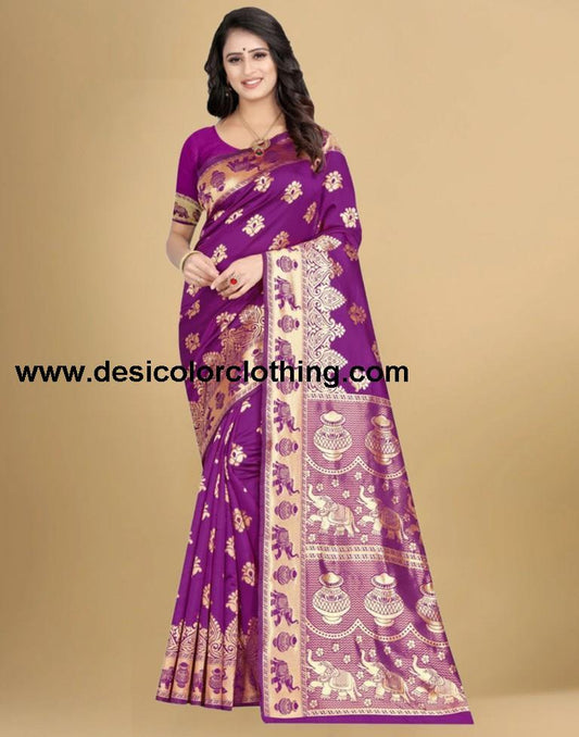 Purple Jacquard Banarasi Silk Saree