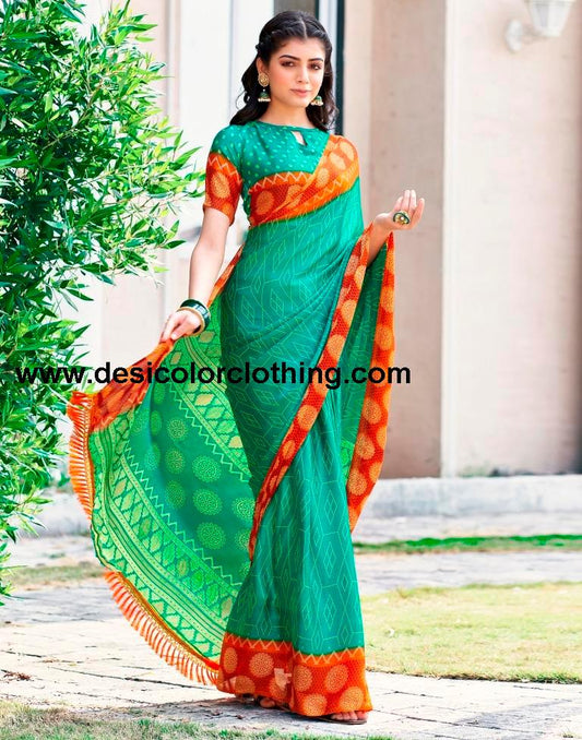 Teal Green Cotton Printed Sarees