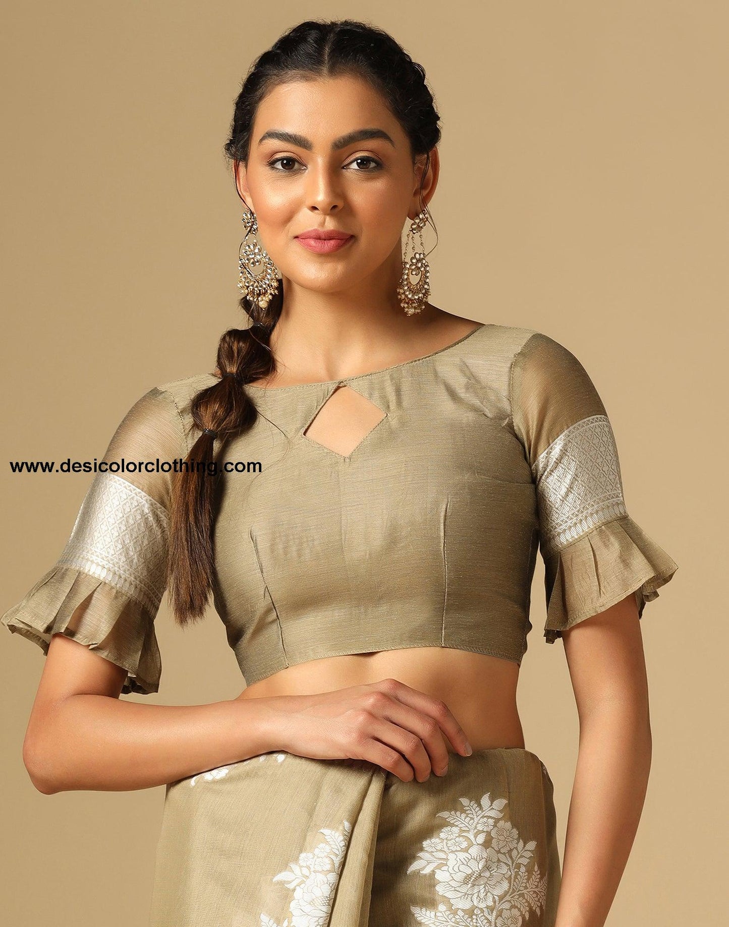 Beige Banarasi Cotton Saree