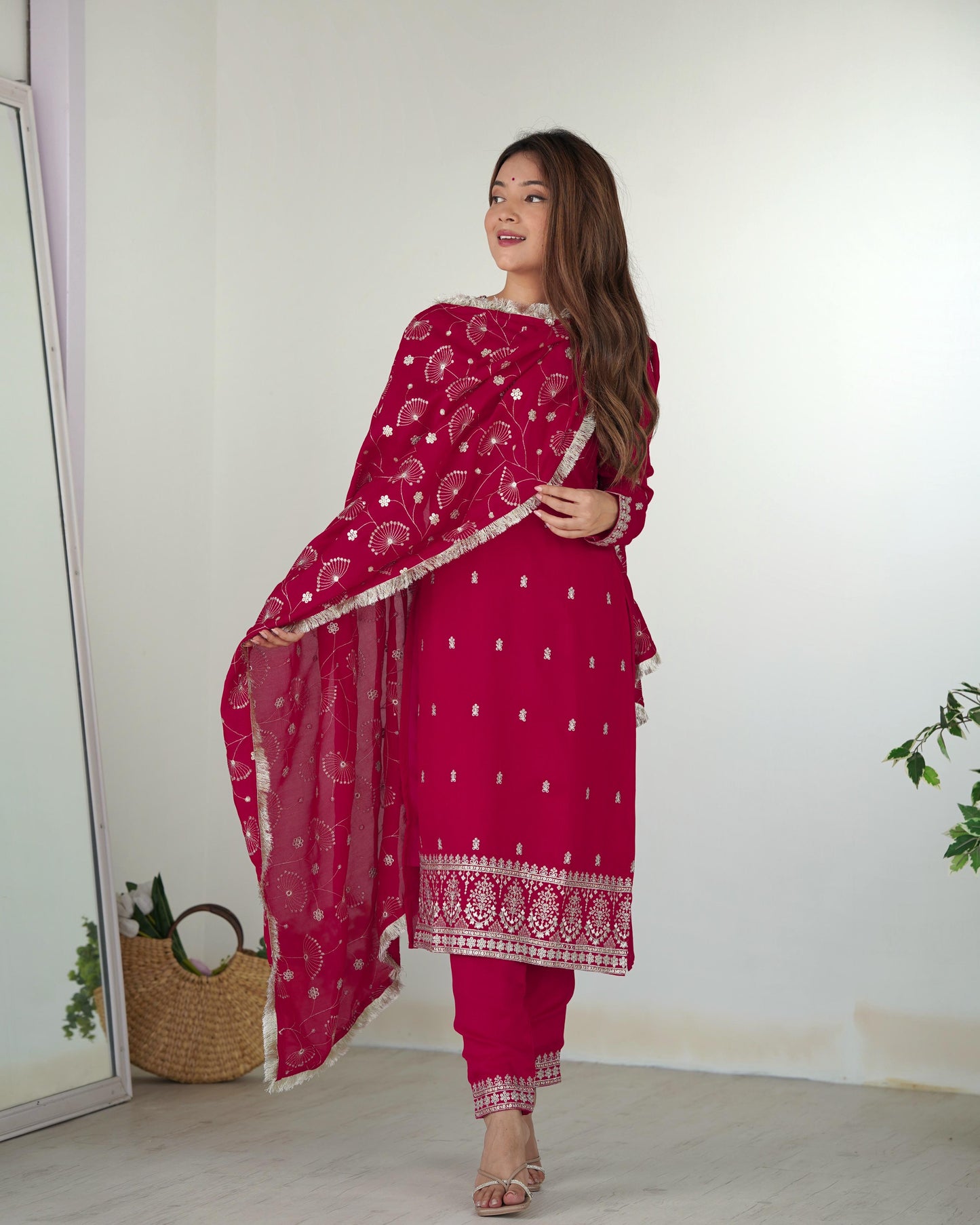 Product Image - Exquisite Pure Blooming Vichitra Silk Kurta with Dupatta Set