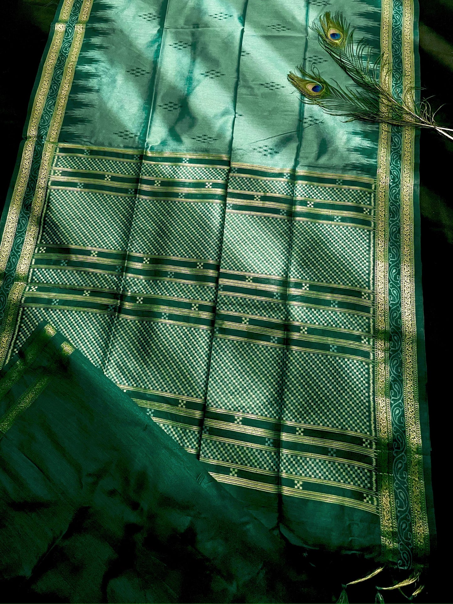 Product Image - Traditional Ikkat Temple Border Saree | Soft Tussar Silk