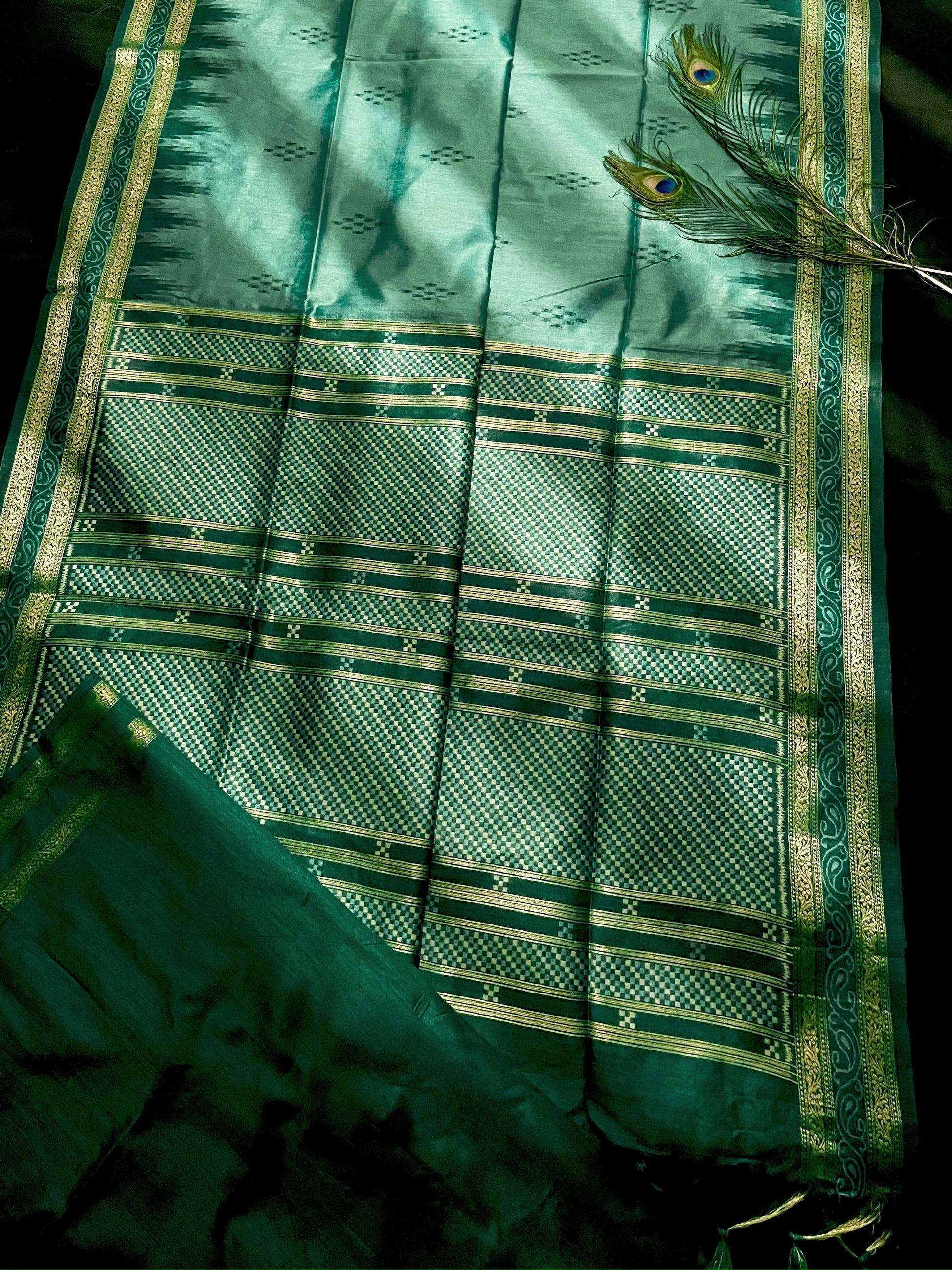 Product Image - Traditional Ikkat Temple Border Saree | Soft Tussar Silk