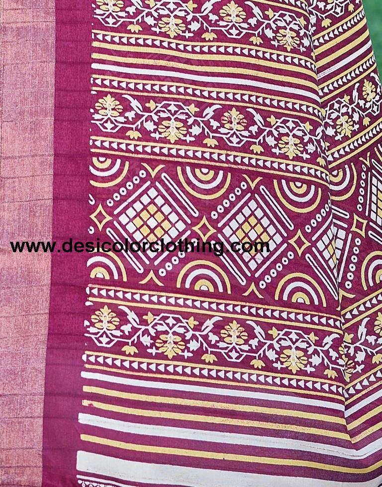 Wine Silk Printed Saree