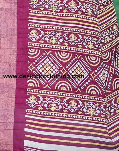 Wine Silk Printed Saree