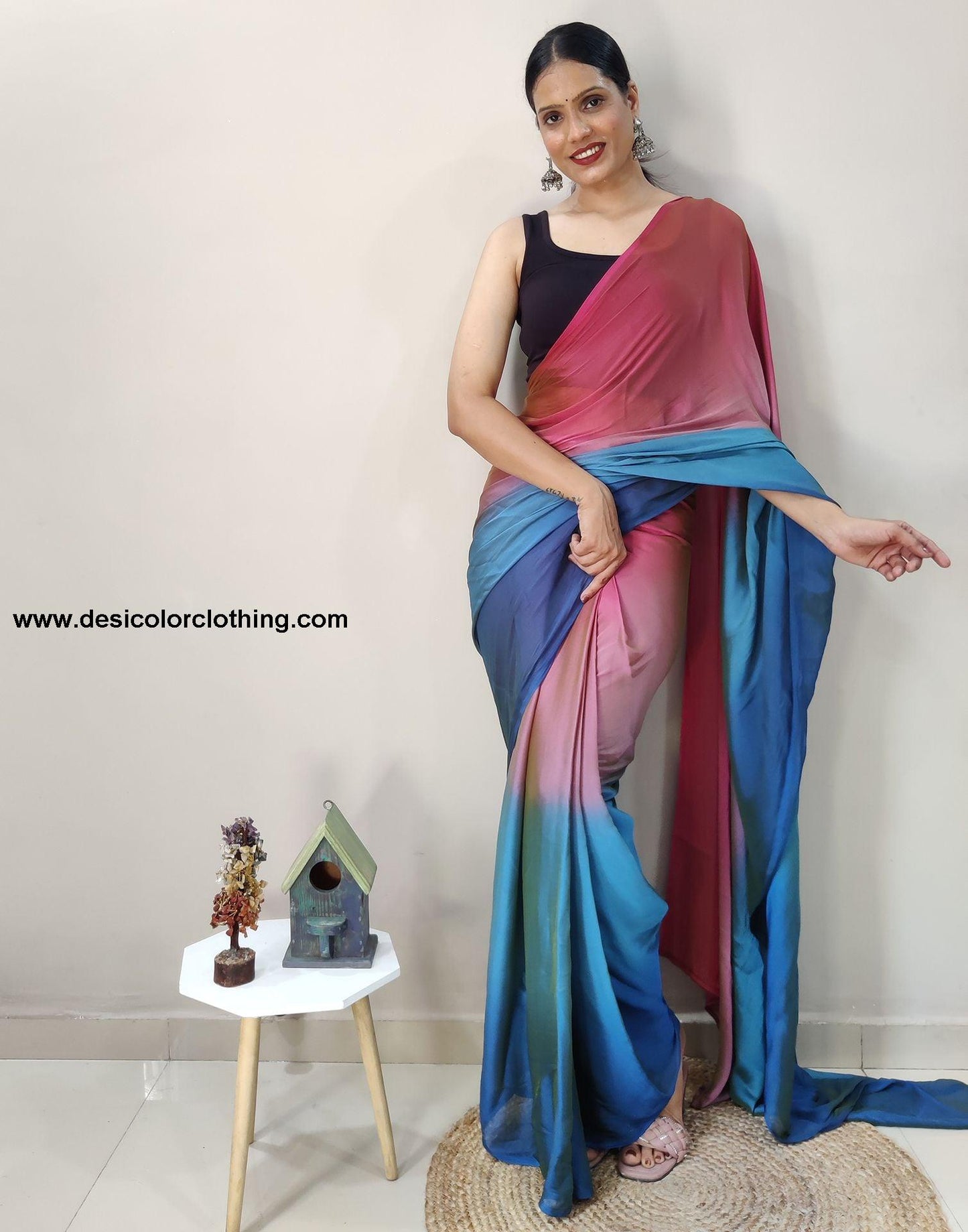 Pink Chiffon Pre-draped Saree