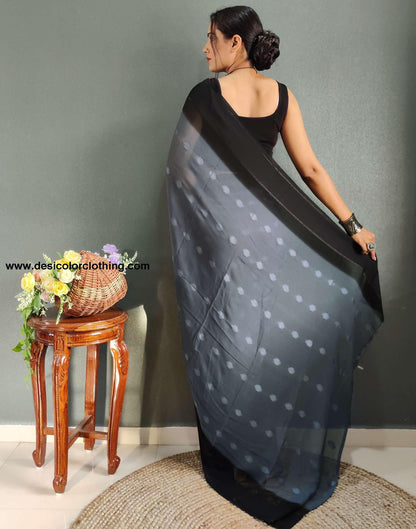 Steel Blue Plain Georgette Pre-draped Saree