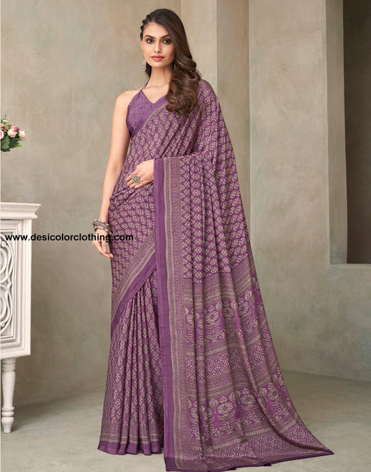 Purple Silk Printed Saree