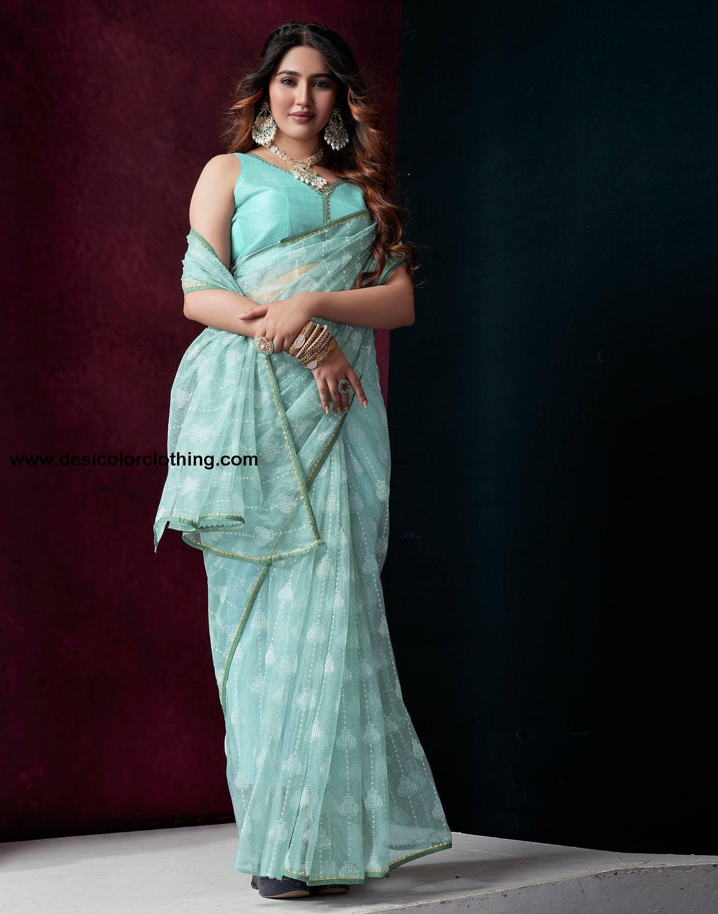 Blue Net Plain Saree