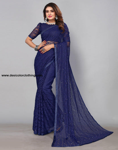 Dark Blue Net Lace Saree