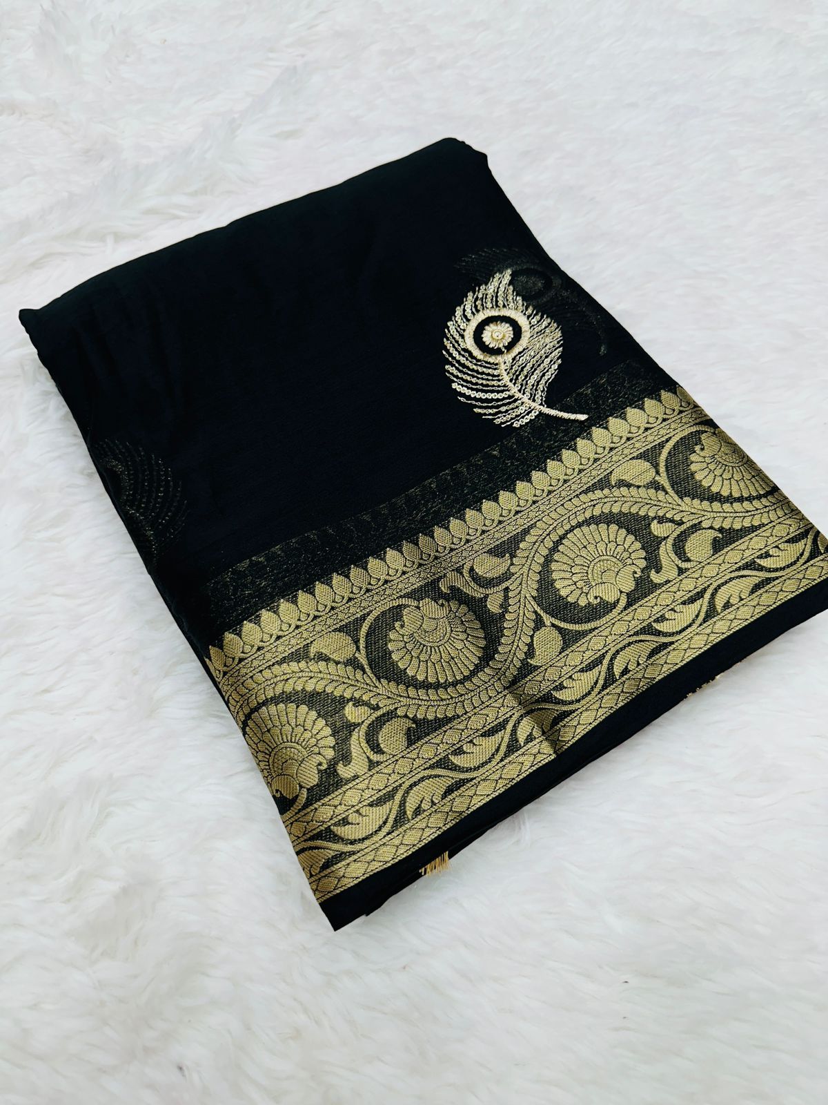 Product Image - Elegant Pure Chinnon Saree with Jacquard Zari Butta and Rich Pallu | Designer Festive Wear