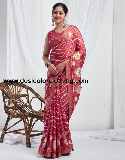 Punch Pink Silk Printed Saree