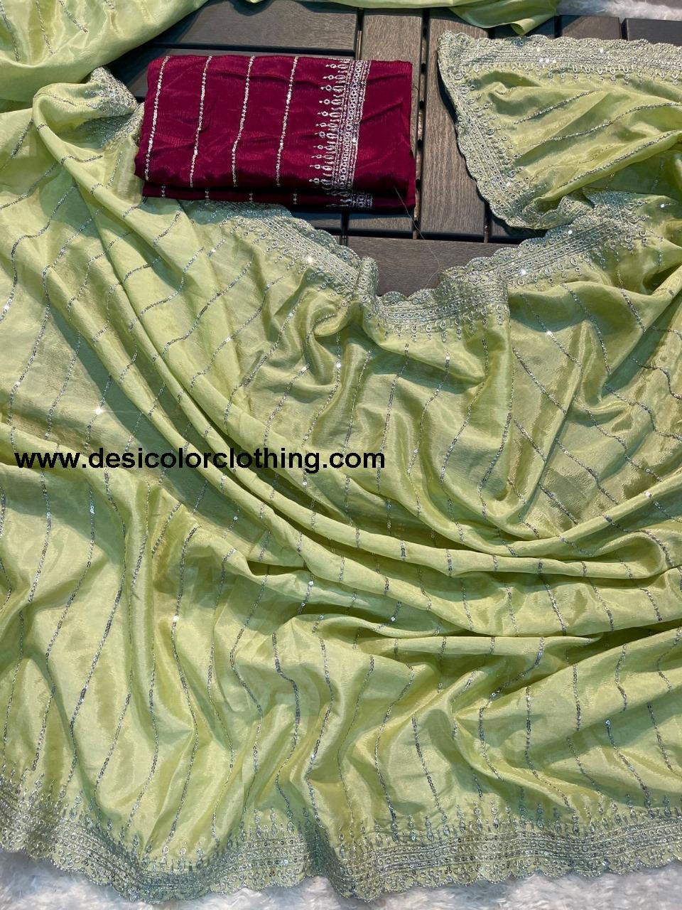Pure soft Chinon silk sarees with amazing 3 mm C Pallu sequence work with Cut  work border*