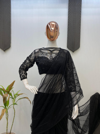 Product Image - Designer Sarara Lehenga Saree with Butterfly Net Fabric