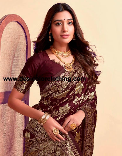 Dark Maroon Silk Plain Saree